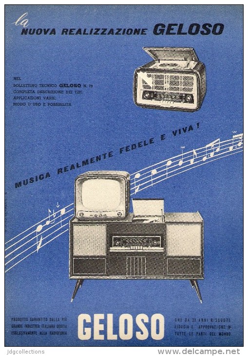 # RADIO TV AMPLIFIERS GELOSO ITALY 1950s Advert Pubblicità Publicitè Reklame Publicidad Radio TV Vesrtarker Televisione - Literatuur & Schema's