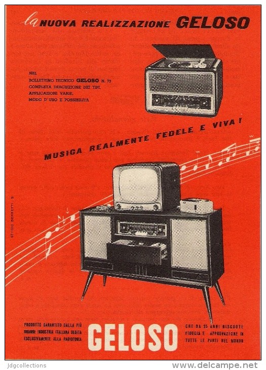 # RADIO TV AMPLIFIERS GELOSO ITALY 1950s Advert Pubblicità Publicitè Reklame Publicidad Radio TV Vesrtarker Televisione - Literatur & Schaltpläne