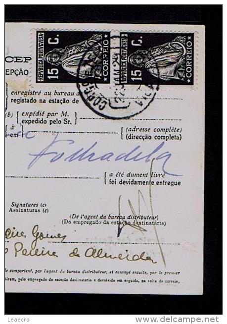 RARE AVISO DE RECEPÇÃO Stamped ( Ceres 15c.x2 Black ) Mod.nº95 VILA REAL 22-01-1929 SERVICE DES POSTES Portugal Gc1433 - Brieven En Documenten