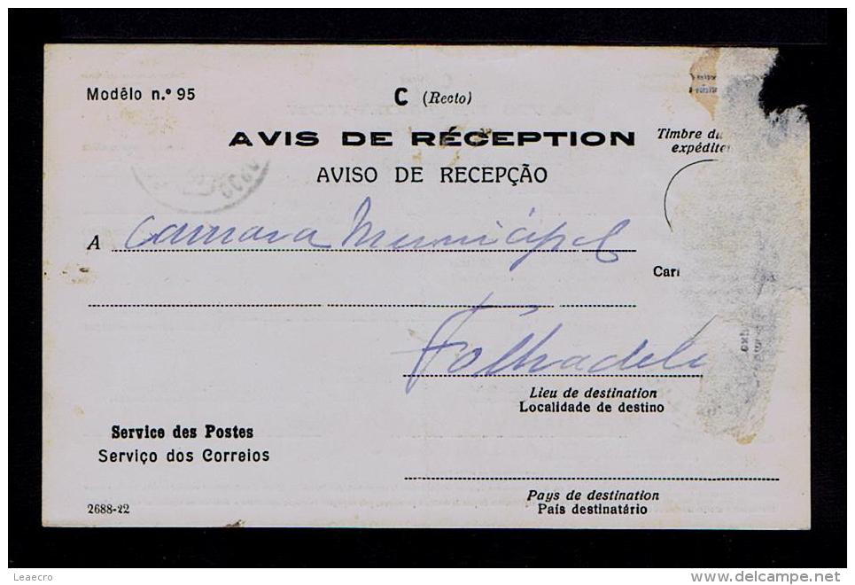 RARE AVISO DE RECEPÇÃO Stamped ( Ceres 15c.x2 Black ) Mod.nº95 VILA REAL 22-01-1929 SERVICE DES POSTES Portugal Gc1433 - Brieven En Documenten