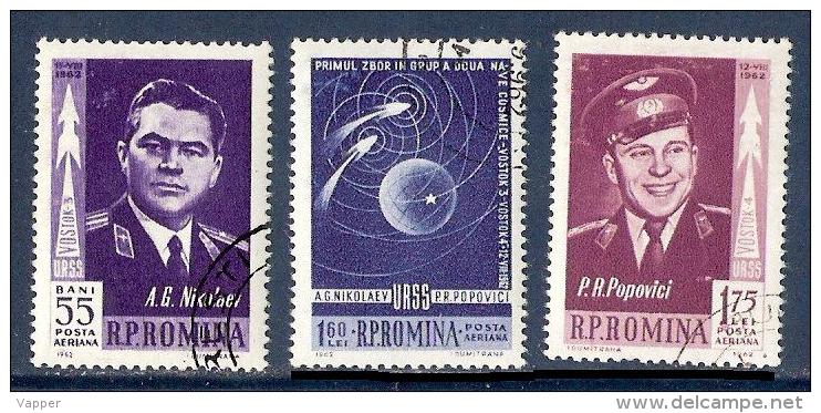 Space 1962 Romania Used 3 Stamps Mi 2096-98, Yv PA57-59, Sc C123c-c125c  Nikolaev Popovitch Flight - Europe