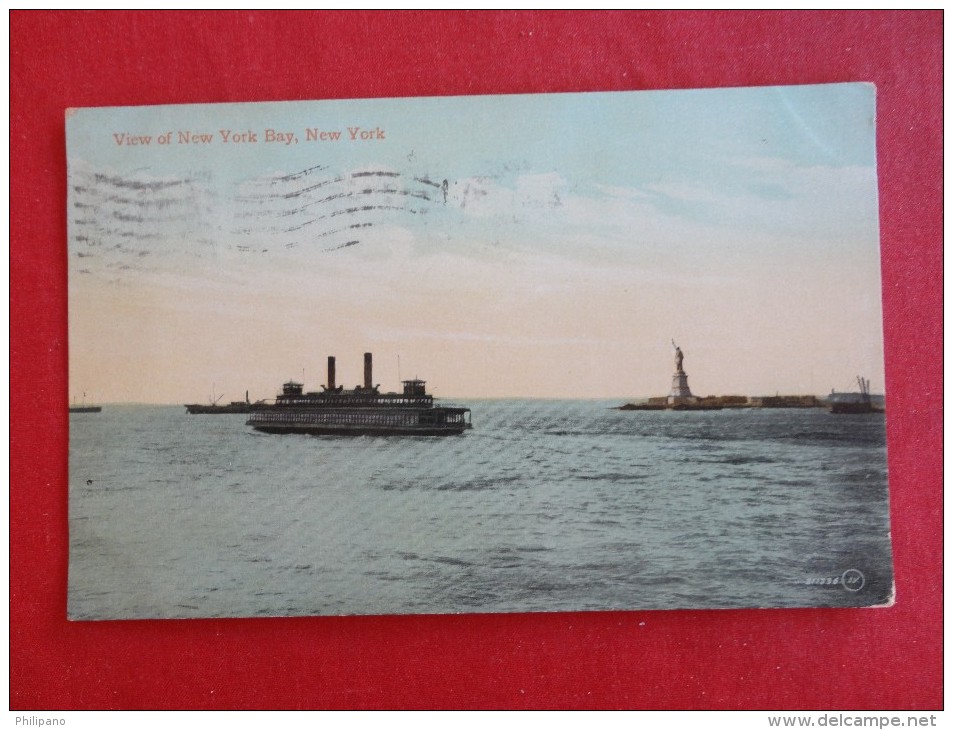 New York City > Manhattan  View Of NY Bay Ferry Statue Of Liberty 1911 Cancel     Ref 1238 - Manhattan