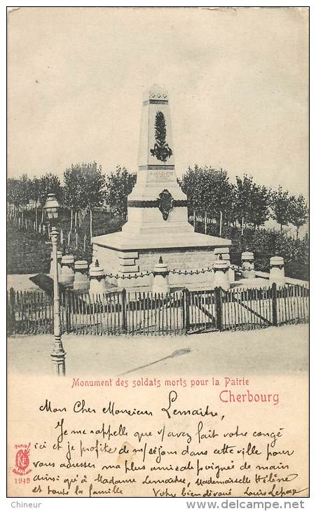 CHERBOURG MONUMENT DES SOLDATS MORTS POUR LA PATRIE - Cherbourg
