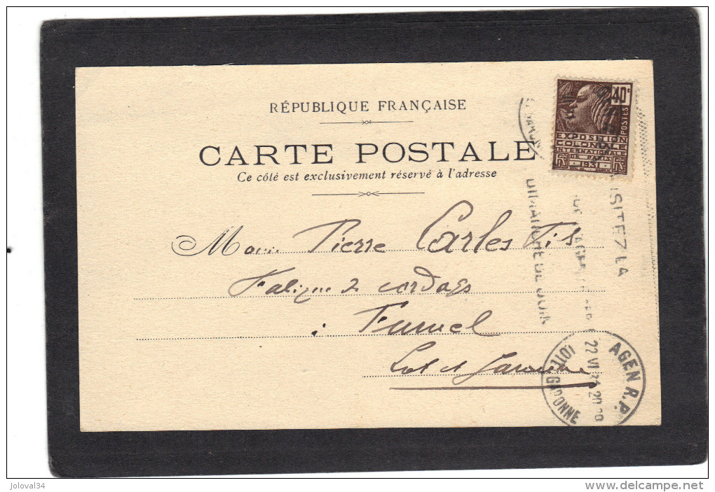 Yvert 271 Sur Carte Postale Privée Repiquage J Dutrouilh Agen 1932 Cachet Flamme Oblitération Agen 1931 - Lettres & Documents