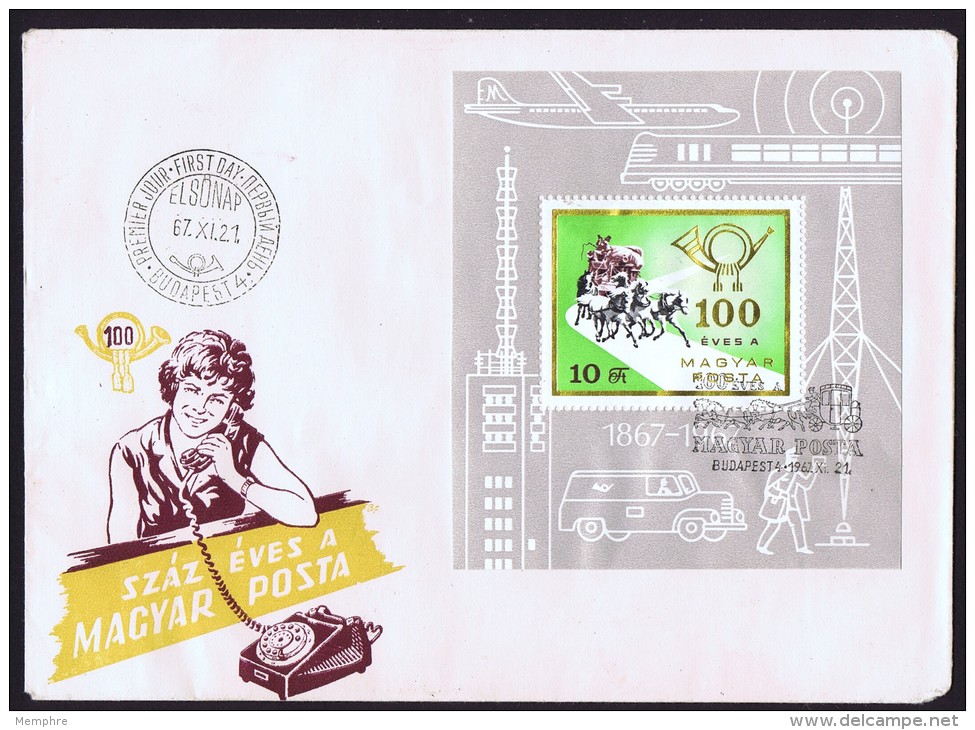 1967  Centenaire De La Poste En Hongrie  Bloc Feuillet - FDC