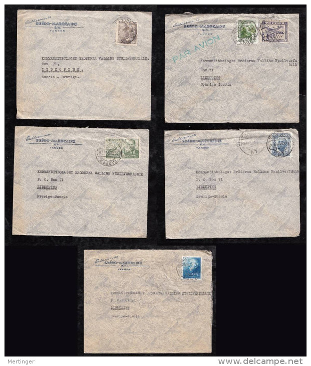Spanien Spain TANGER 5 Airmail Covers 1951-53 To SWEDEN - Sellos De Giro