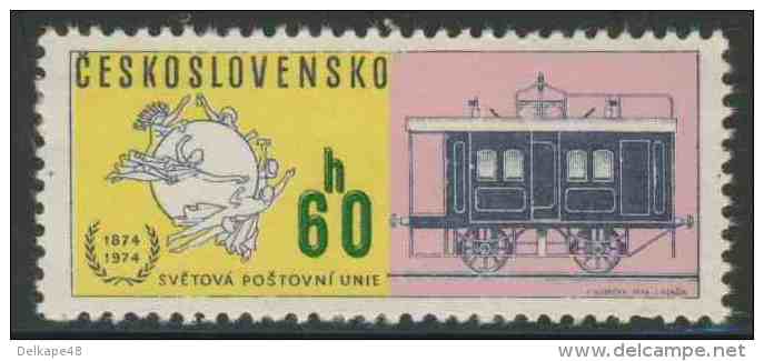 Tschechoslowakei Czechoslovakia 1974 Mi 2224 ** Early Railway Carriage + UPU-emblem  - Cent. UPU / Weltpostverein - Treinen