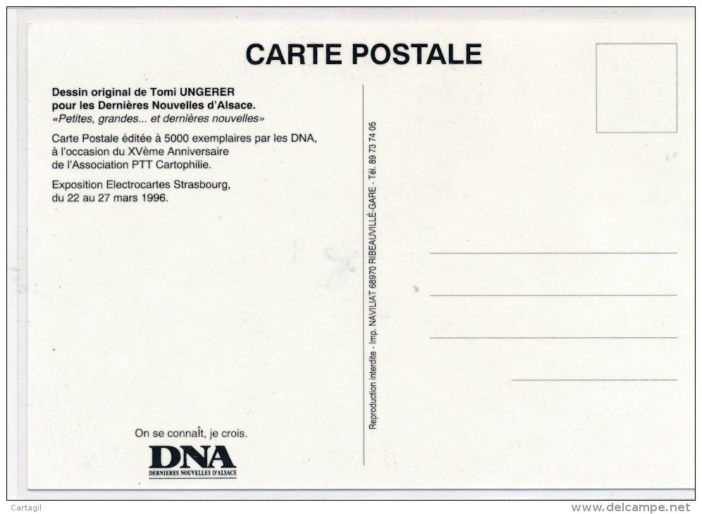CPM GF -Edition Spéciale DNA 1996  Illustrée Par Tomi  Ungerer ( 2 Scans)-Envoi Gratuit - Ungerer