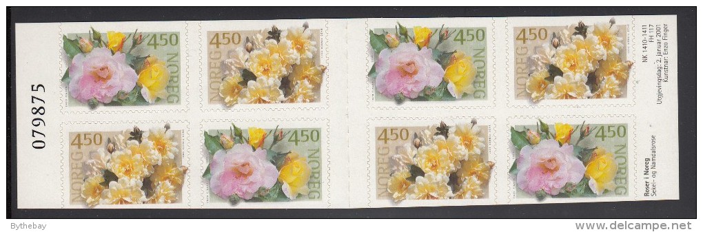 Norway Booklet Scott #1272, #1273 Valentine's Day Pane Of 8 4.50k Pink, Yellow Roses - Carnets