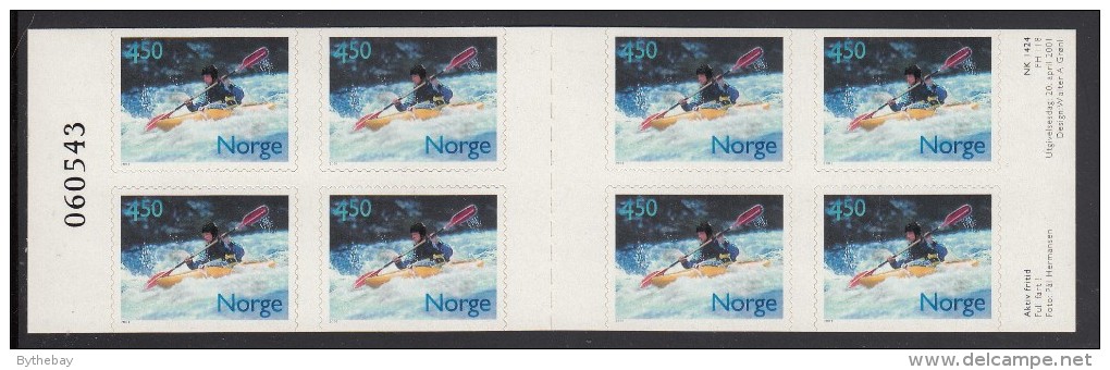 Norway Booklet Scott #1294 Adventure Sports Pane Of 8 4.50k Kayaking - Booklets