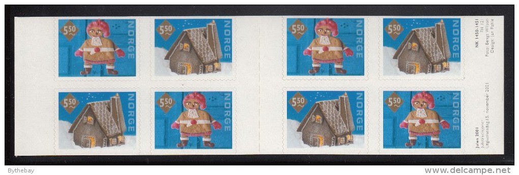 Norway Booklet Scott #1320, #1321 Christmas Pane Of 8 5.50k Gingerbread Man, House - Carnets