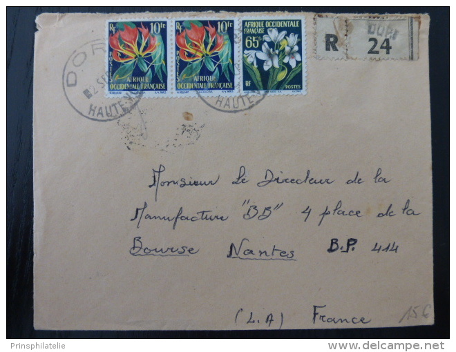 LETTRE  RECOMMANDE DE DORI HAUTE VOLTA 1959  =&gt; FRANCE      COVER BENIN   FLEURS - Cartas & Documentos