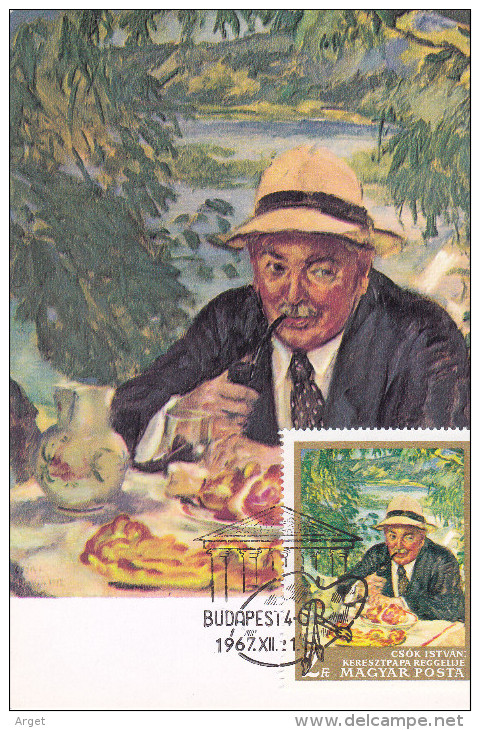 Carte Maximum HONGRIE N° Yvert 1935 (Istvan CSOK - Le Petit Déjeuner Du Parrain) Obl Sp Ill 1er Jour 1967 - Maximumkarten (MC)