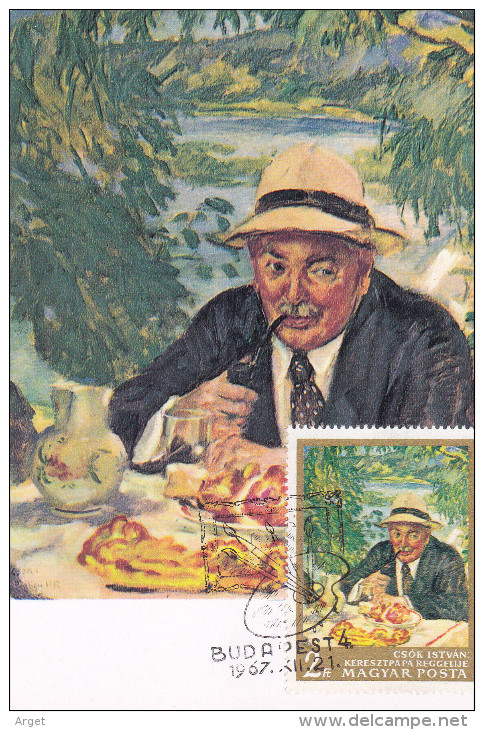 Carte Maximum HONGRIE N° Yvert 1935 (Istvan CSOK - Le Petit Déjeuner Du Parrain) Obl Sp Ill 1er Jour 1967 - Maximumkarten (MC)