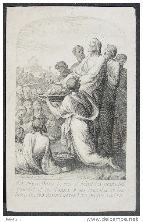 IMAGE PIEUSE CANIVET Gravure L. J. Hallez :  LA BENEDICTION DES PAINS /  HOLY CARD  SANTINO - Devotieprenten