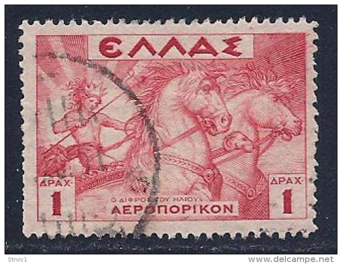 Greece, Scott # C 22 Used Helios Driving Chariot, 1935, Blunt Perfs - Used Stamps