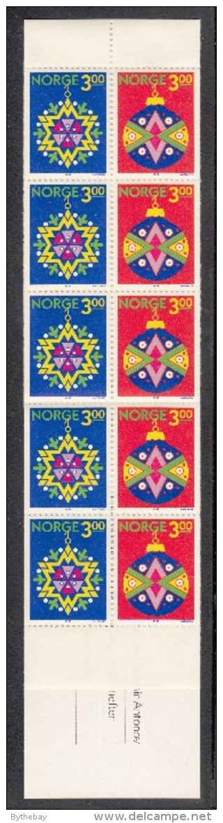 Norway Booklet Scott #952, #953 Christmas Pane Of 10 3k Star, Ball Ornament - Lr Margin Imperf - Carnets