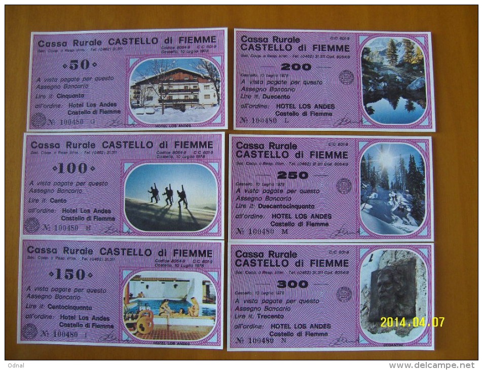 MINIASSEGNI CASSA RURALE CASTELLO Di FIEMME   VEDUTE  FDS (6 Pezzi) - [10] Cheques En Mini-cheques