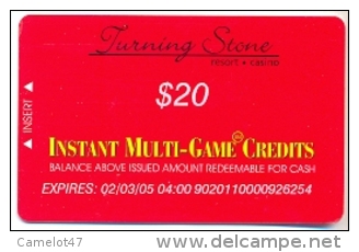 Turning Stone Casino. Verona, NY, U.S.A., Older Used Slot Card, Turning-1 - Casino Cards