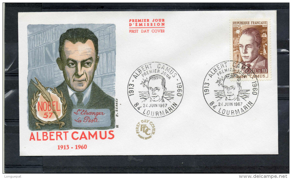 FRANCE : Littérature : Albert CAMUS écrivain Français - Prix Nobel   - Art - Enveloppe 1er Jour (FDC)-Cachet Illustré - 1960-1969