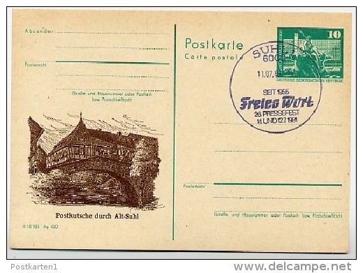 DDR P79-30-81 C177-b Postkarte PRIVATER ZUDRUCK Postkutsche Brücke Suhl Sost. 1981 - Cartes Postales Privées - Oblitérées