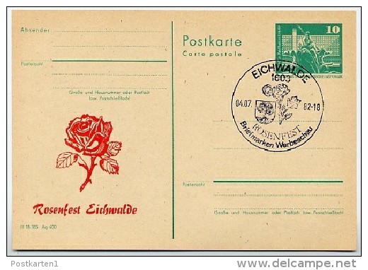 DDR P79-26a-82 C195-a Postkarte PRIVATER ZUDRUCK Rosenfest Eichwalde Sost. 1982 - Cartoline Private - Usati