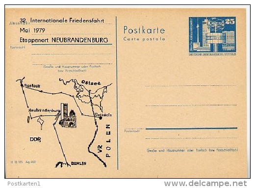 DDR P80-2-79 C11 Postkarte PRIVATER ZUDRUCK Friedensfahrt Neubrandenburg 1979 - Cartoline Private - Nuovi