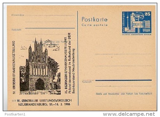 DDR P80-2-86 C55 Postkarte PRIVATER ZUDRUCK Friedländer Tor Neubrandenburg 1986 - Cartes Postales Privées - Neuves