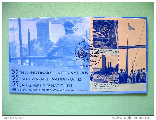 United Nations - New York 2000 FDC Cover - UN 55 Anniv. - Souvenir Sheet - Brieven En Documenten