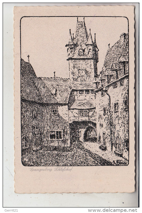 3509 SPANGENBERG, Schloßhof, Künstler-Karte - Homberg