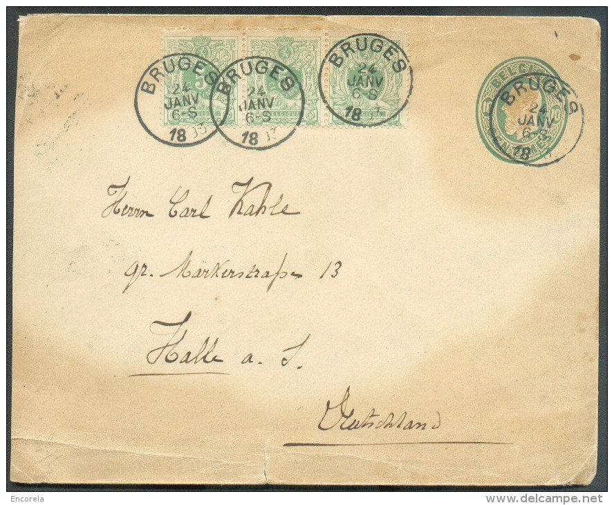 N°45(3) En Complément Sur Enveloppe-lettre 10 Centimes Obl. Sc BRUGES Le 24 Janvier 1893 Vers Halle (DE). - 9854 - Enveloppes-lettres