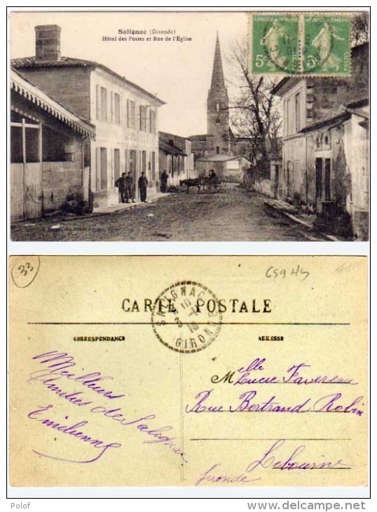 SALIGNAC - Hotel Des Postes Et Rue De L' Eglise - Cachet Perlé 1 Cercle   (65224) - Autres & Non Classés