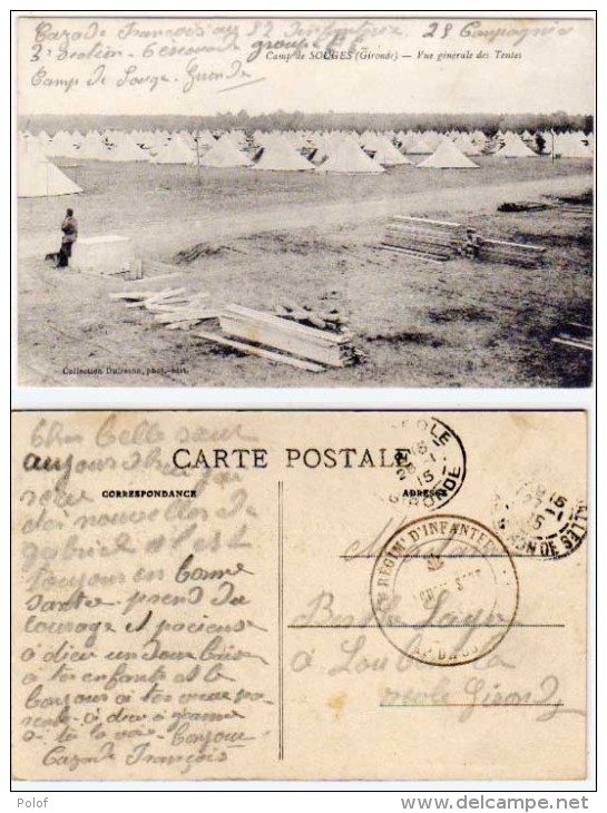 Camp Des SOUGES - Cachet Militaire (Infanterie)    (65225) - Autres & Non Classés