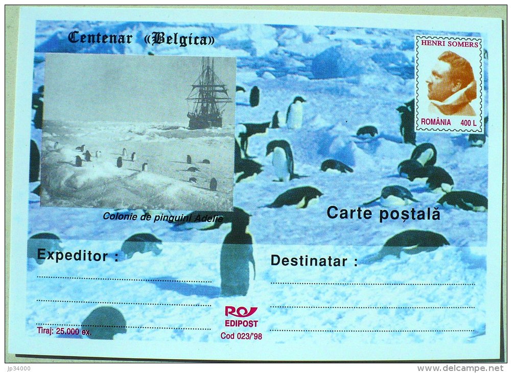 ROUMANIE MANCHOTS, PINGOUINS, Centenaire BELGICA. Entier Postal Neuf Emis En 1998 Philatelie Polaire (1) - Pinguini