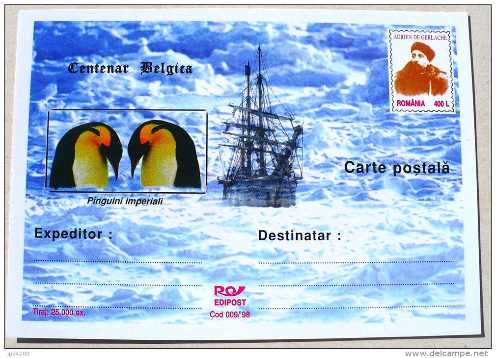 ROUMANIE MANCHOTS, PINGOUINS, Centenaire BELGICA. Entier Postal Neuf Emis En 1998 Philatelie Polaire (4) - Pinguini