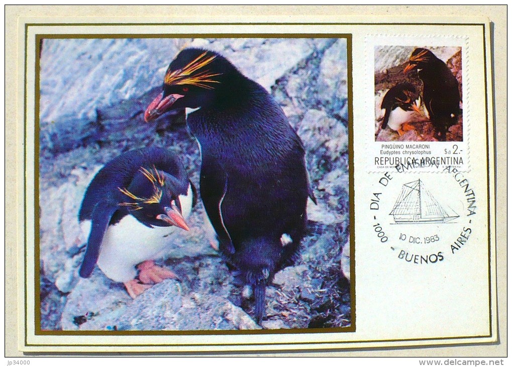 ARGENTINE MANCHOTS, PINGOUINS, Philatelie Polaire, Carte Maximum Premier Jour 10/12/1983 Pinguino Macaroni - Pingouins & Manchots