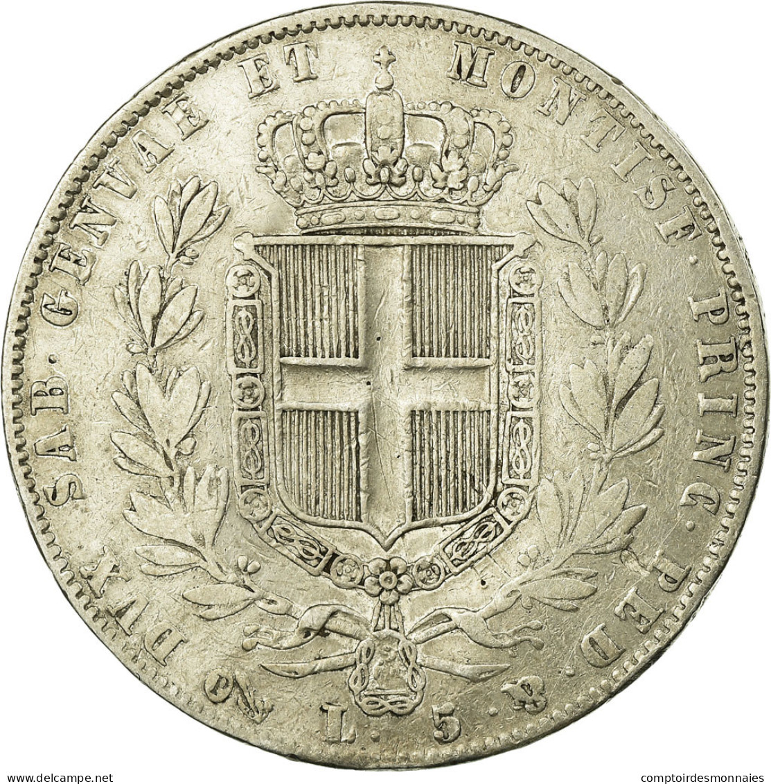 Monnaie, États Italiens, SARDINIA, Carlo Alberto, 5 Lire, 1844, Genoa, TTB - Piémont-Sardaigne-Savoie Italienne