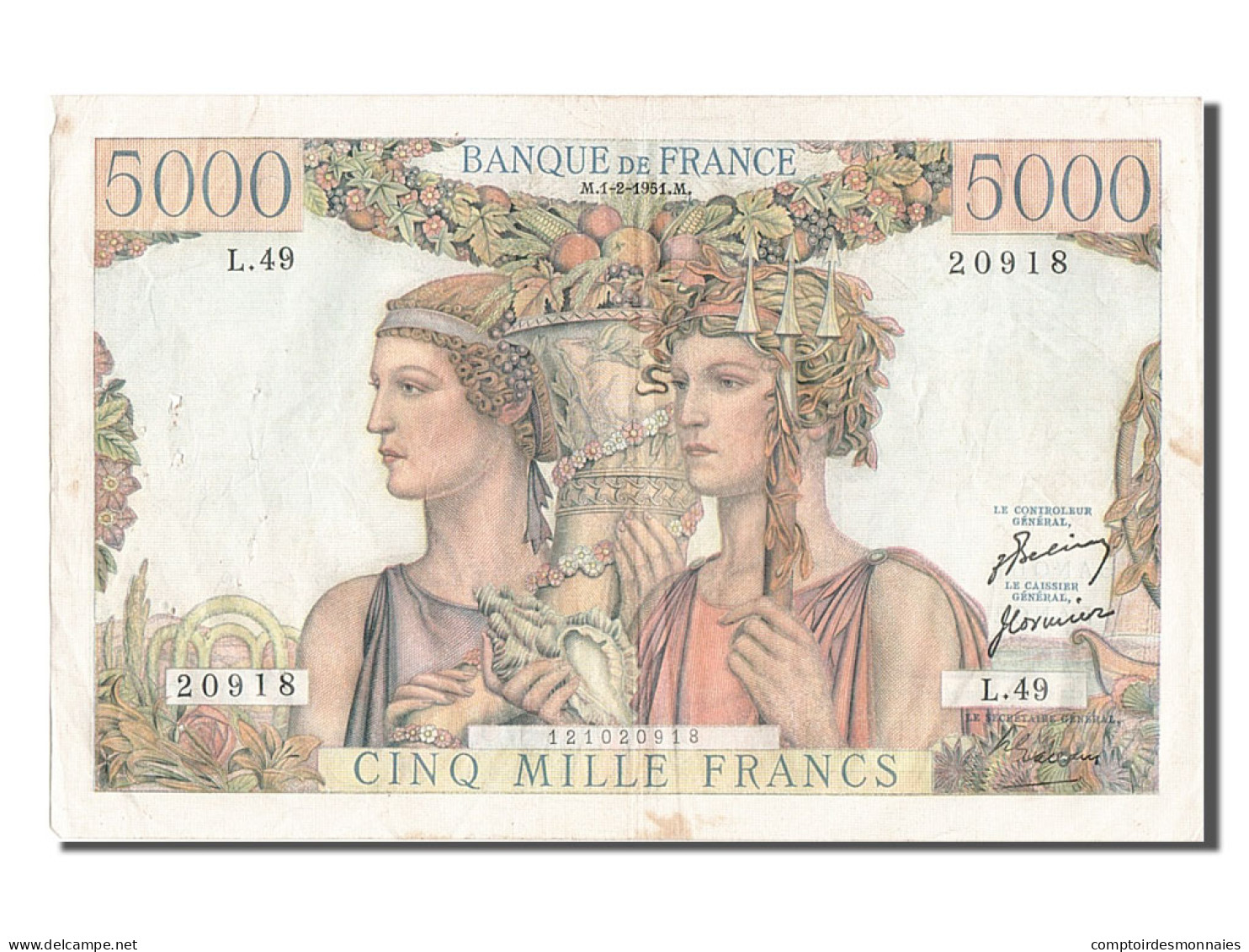 Billet, France, 5000 Francs, 5 000 F 1949-1957 ''Terre Et Mer'', 1951 - 5 000 F 1949-1957 ''Terre Et Mer''