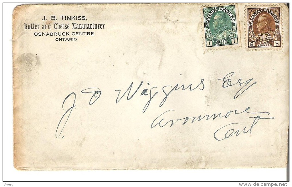 J. B. Tinkiss Butter And Cheese Manufacturer, Osnabruck Centre, Ontario Letter Of Payment - Kanada