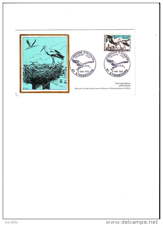 FDC Cigogne D'Alsace Stasbourg 12 04 1973. - Storks & Long-legged Wading Birds