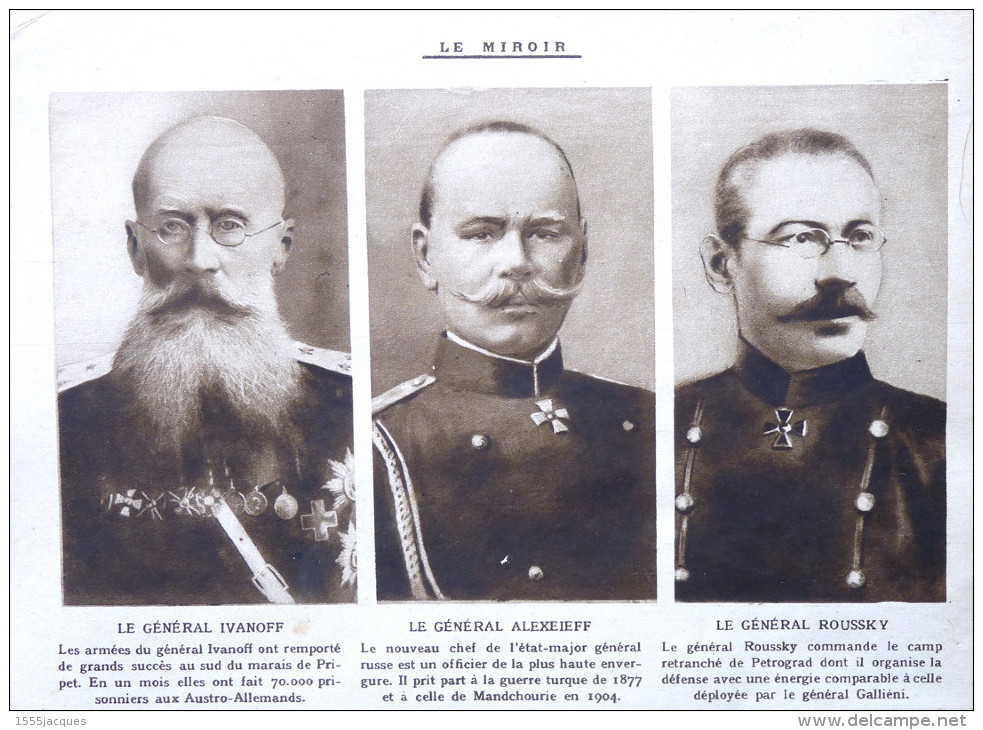 LE MIROIR N° 97 / 03-10-1915 FOCH MER ÉGÉE MOUDROS ALSACE SERBIE ESCADRILLE SPAHIS MAROCAINS GAZ ASPHYXIANTS ARMÉE RUSSE