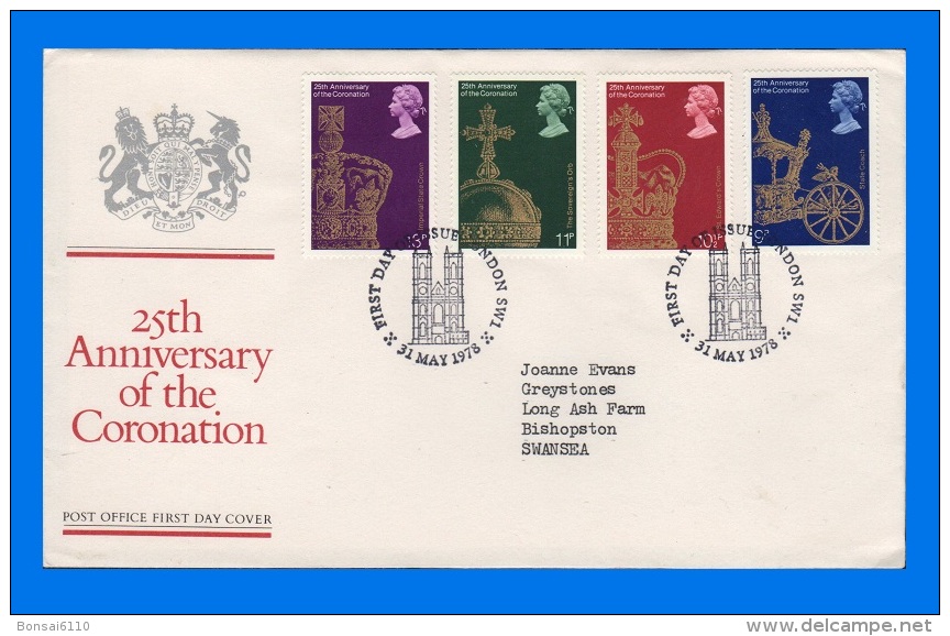 GB 1978-0015, 25th Anniversary Of Coronation FDC, London SW1SHS - 1971-1980 Decimal Issues