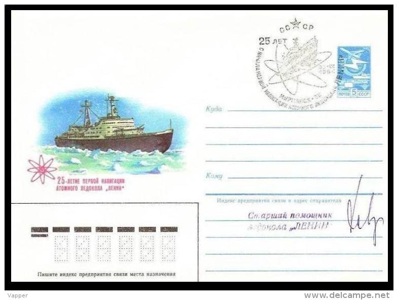 Polar Philately USSR 1984 Postmark And Autograph From Nuclear Isebreaker "LENIN" 25th Anniv. On Spets. Stats. Cover - Polar Ships & Icebreakers