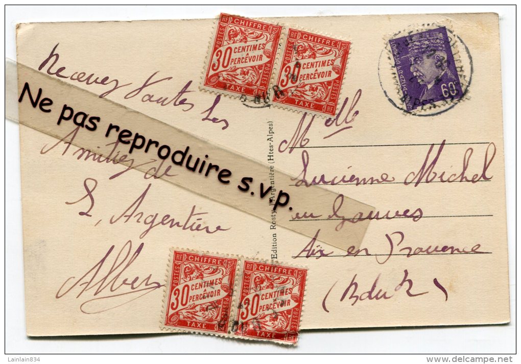 - CP Taxée, Timbre Pétain, 4 Timbres Taxe De 30 C Sur CP De L'Agentiére,  (Hautes-Alpes ), BE, Scans. - 1859-1959 Lettres & Documents