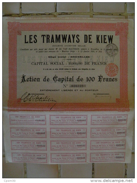 Action Capital 100 Fr - Tramways Et Eclairage De SARATOV Plus Tramways De Kiev - Deux Actions 1905  Et 1907 - Chemin De Fer & Tramway