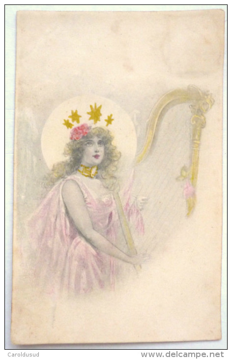 CPA PRECURSEUR RARE Litho Colorisé Illustrateur TUCK Serie 221 Mot A La Poste Femme Rayonnante Etoile Jouant Harpe - Tuck, Raphael