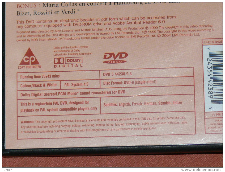 DVD SPECTACLE OPERA  BIOPIC " CALLAS UNE VIE  D ART ET D AMOUR " BONUS CONCERT HAMBOURG 1962 STEREO 2.0 / - Music On DVD