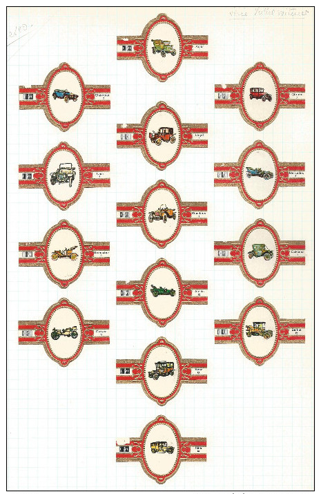 Bagues De Cigare  CARESCO  -    Série Complète " Vieilles Voitures "  Type Ovale - Bagues De Cigares