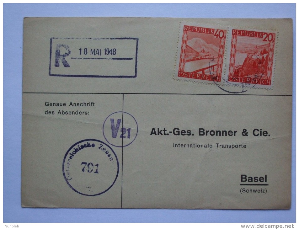 AUSTRIA 1948 CENSOR POSTCARD TO SCHWEIZ - Brieven En Documenten