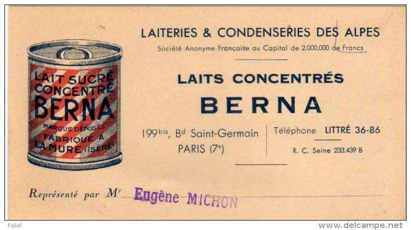 Laiteries & Condenseries Des Alpes - LLaits Concentrés BERNA - Paris (65249) - Publicidad